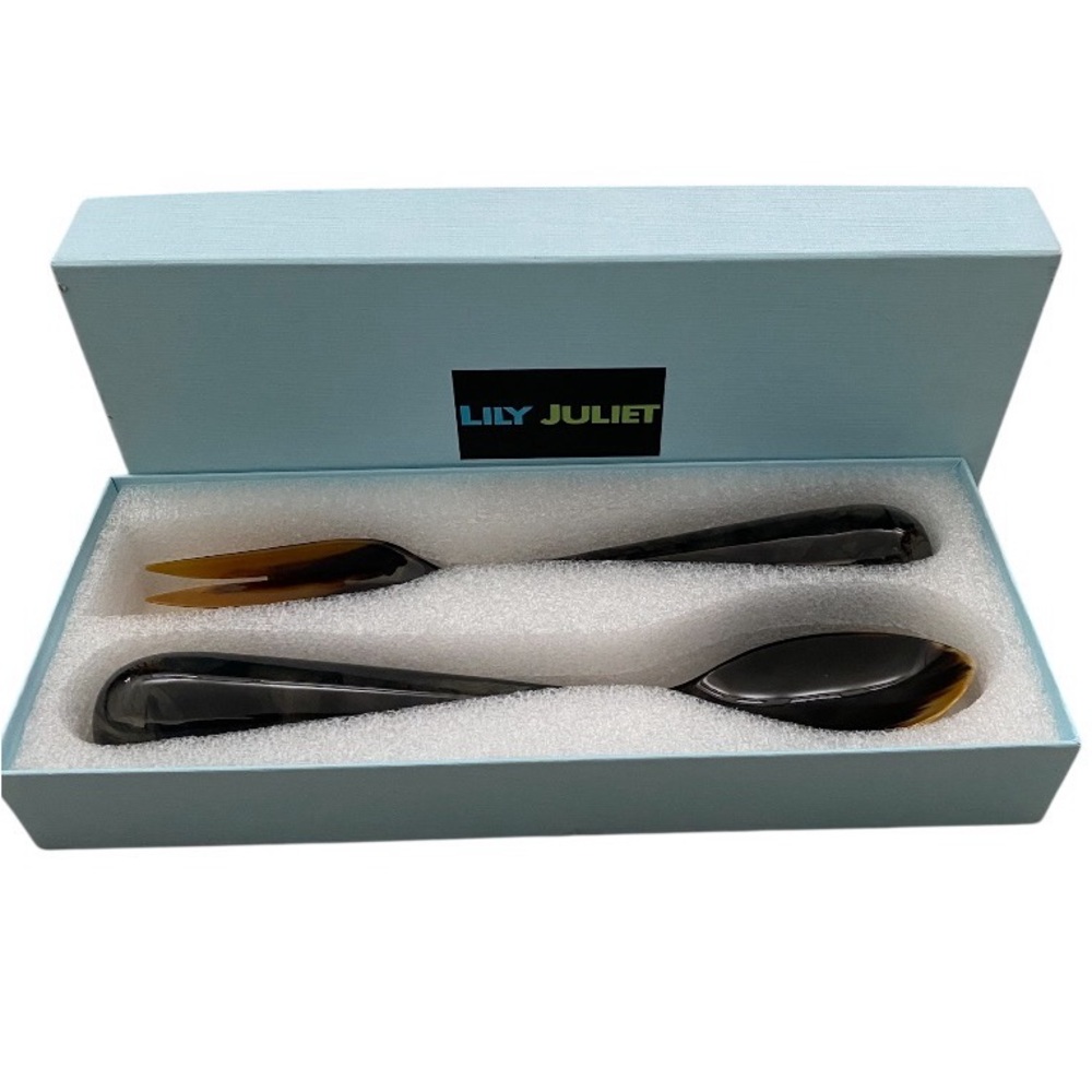 Lily Juliet Grand Slam Salad Servers(Tan Horn Charcoal)